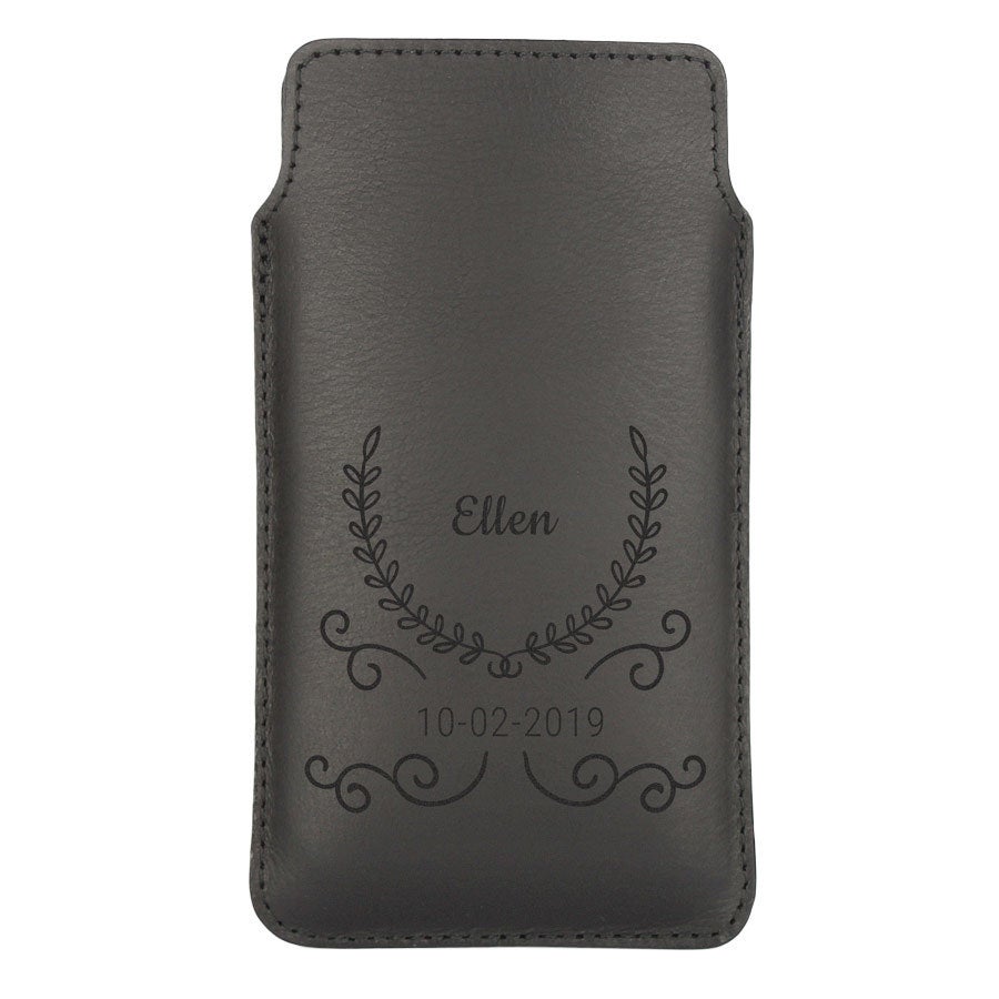 Leren telefoonhoesje met naam en/of tekst - S Leren telefoonhoesje met naam en/of tekst - S