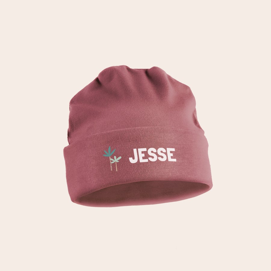 Berretto da Neonato Cappello da neonato rosa salmone personalizzato con nome Jesse e simbolo dell'albero stampato