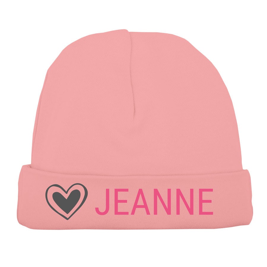 Bonnet naissance personnalisé - Rose