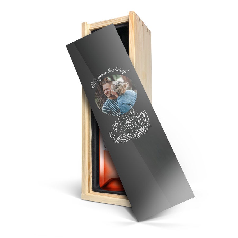 Personalised wine gift - Belvy - Rose - Printed wooden case