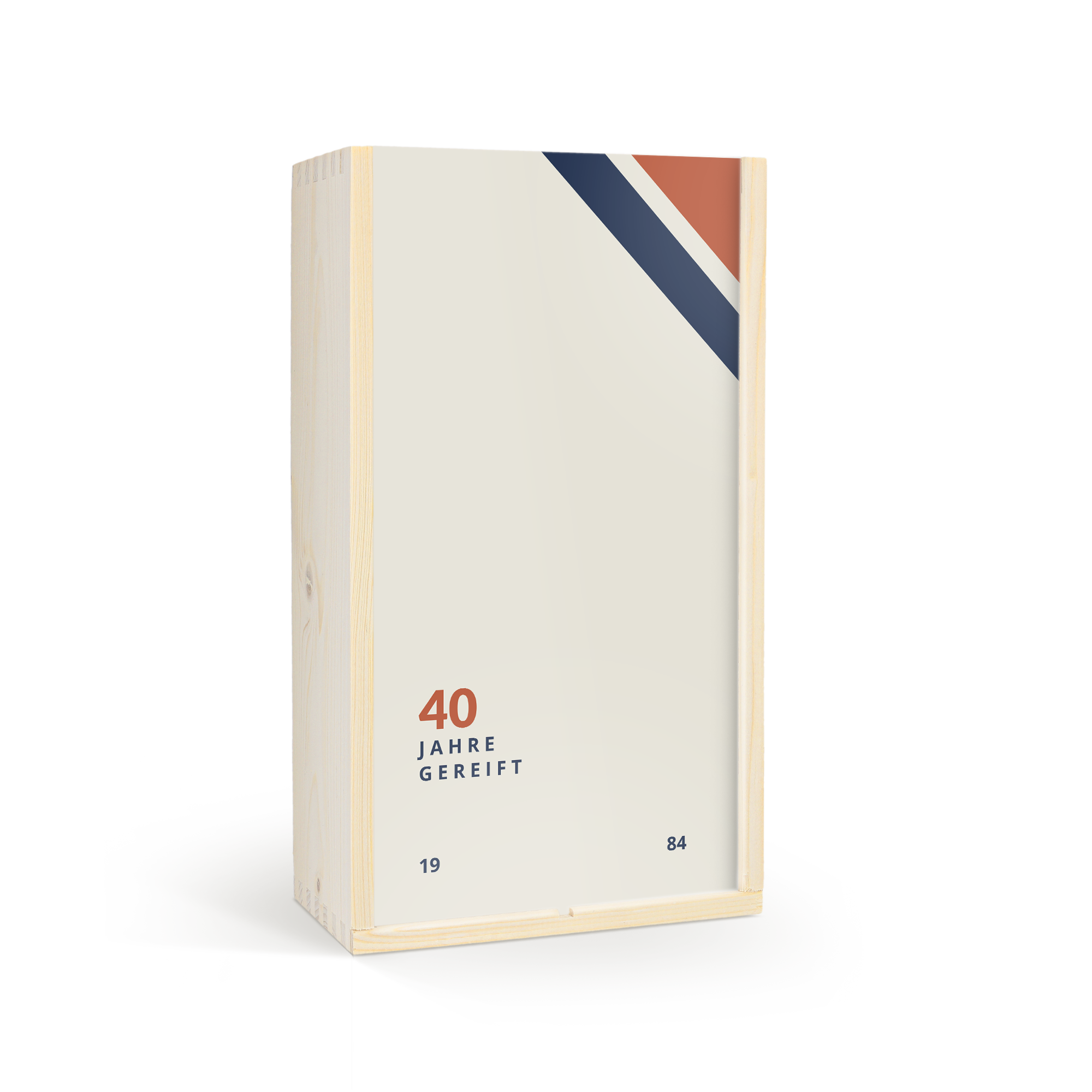 Personalisierte Holzkiste für Jack Daniels Whiskey mit Aufdruck "40 Jahre Gereift" und den Zahlen 19 und 84