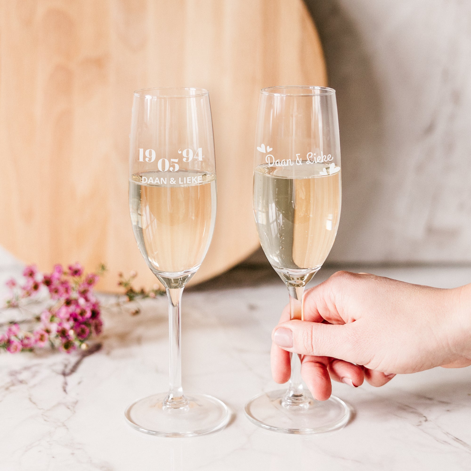 Champagneglas graveren - 2 stuks