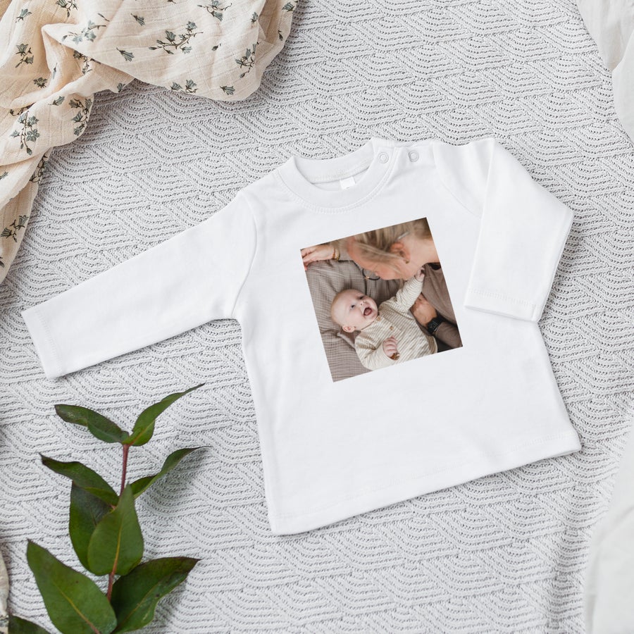 T-shirt bébé personnalisé - Manches longues - Blanc - 62/68