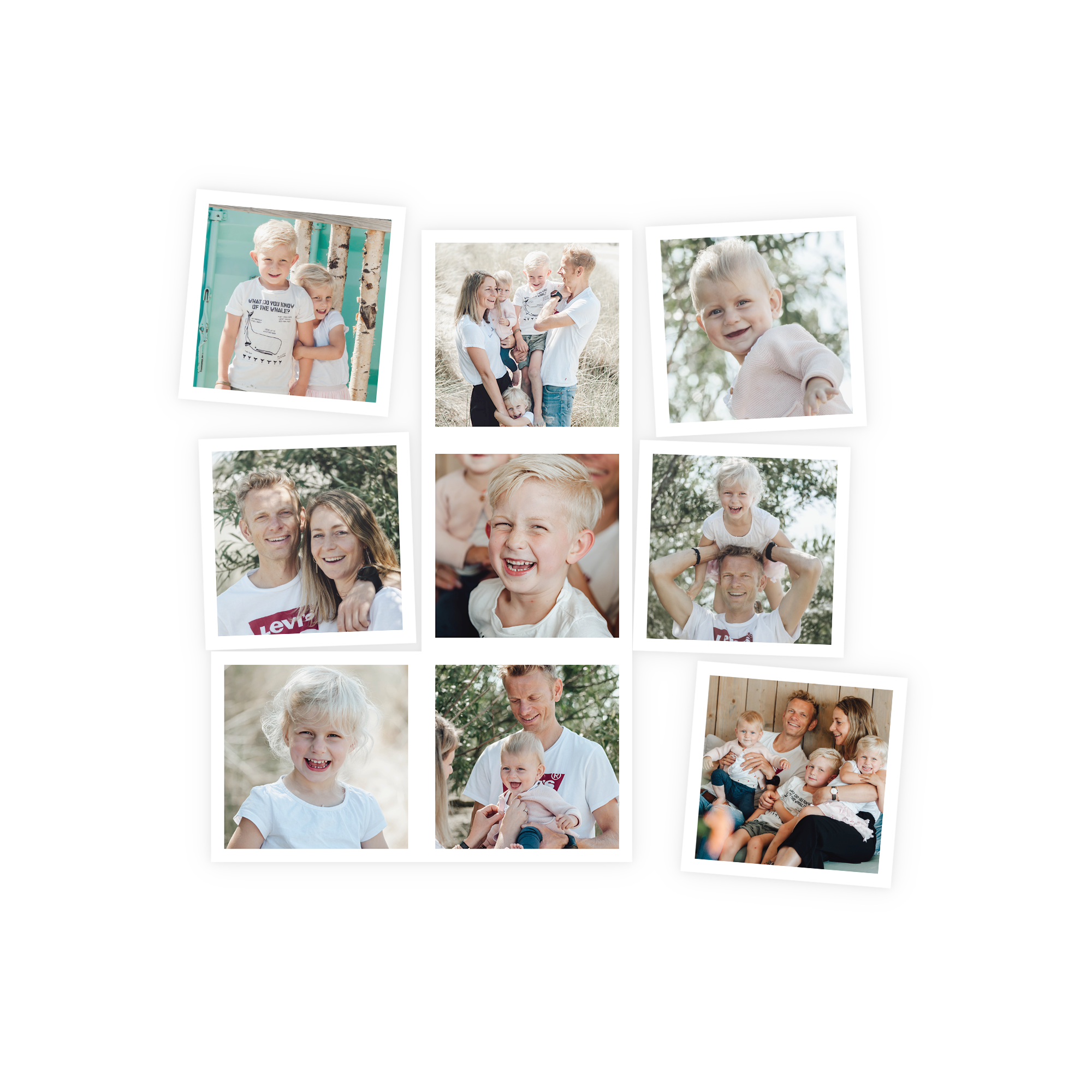 Collage di nove magneti personalizzati con foto di famiglia stampate