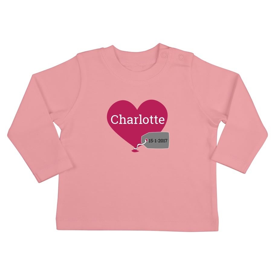 Personalised Baby T-shirt - Long sleeve - Pink - 50/56