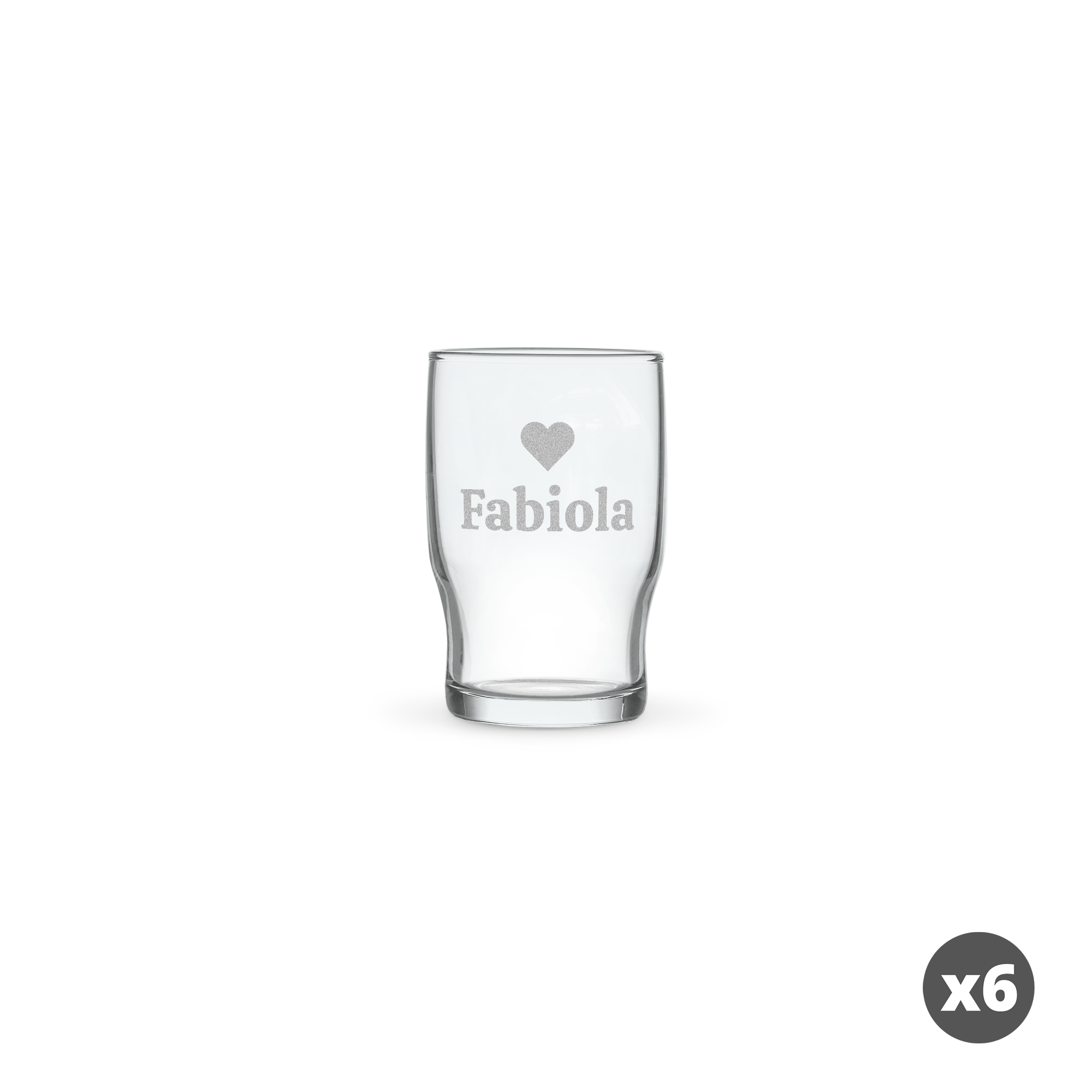 Bicchiere d'acqua personalizzato con nome Fabiola e cuore inciso, per un bicchiere personalizzato unico