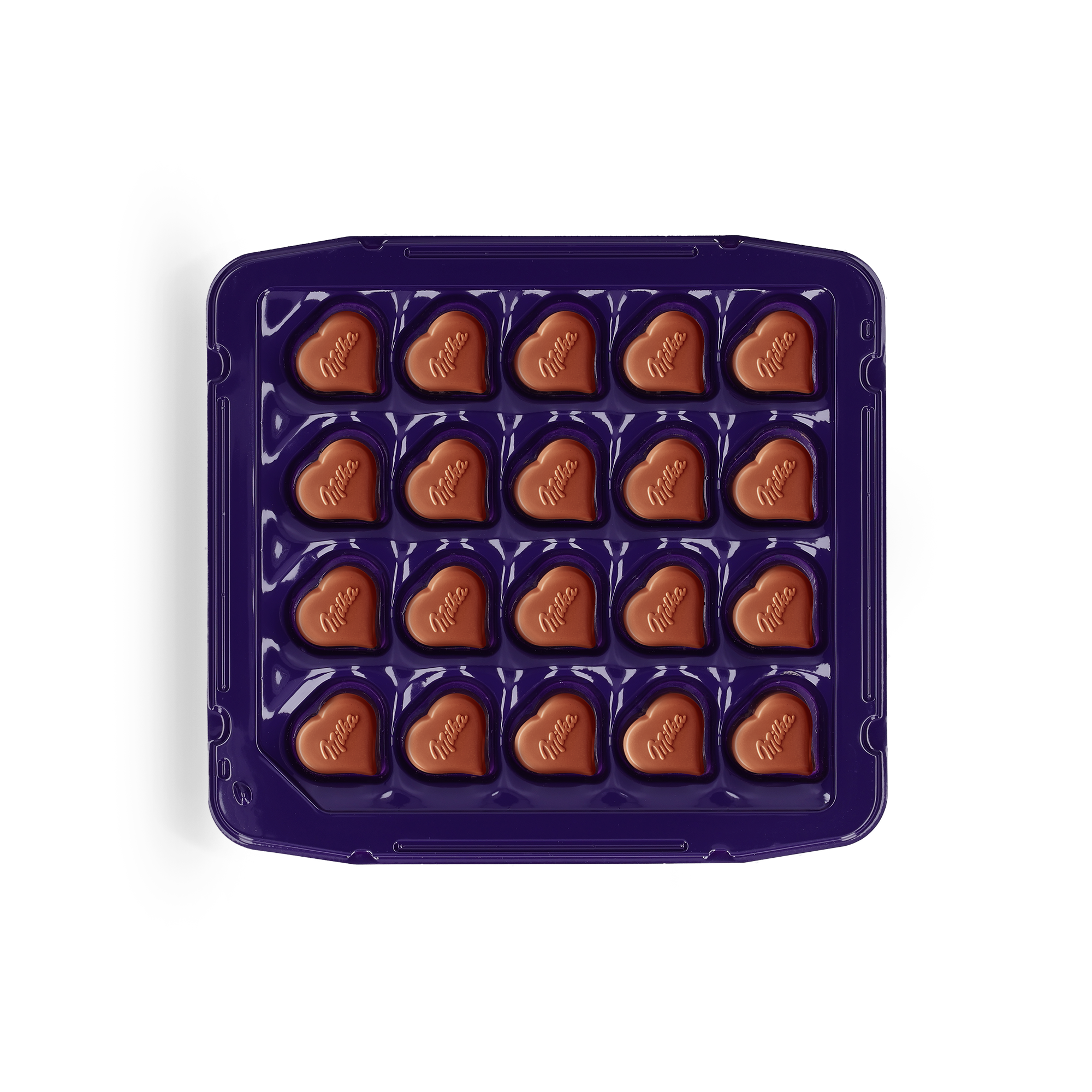 En personlig Say it with Milka sjokolade gaveeske med hjerteformede praliner.