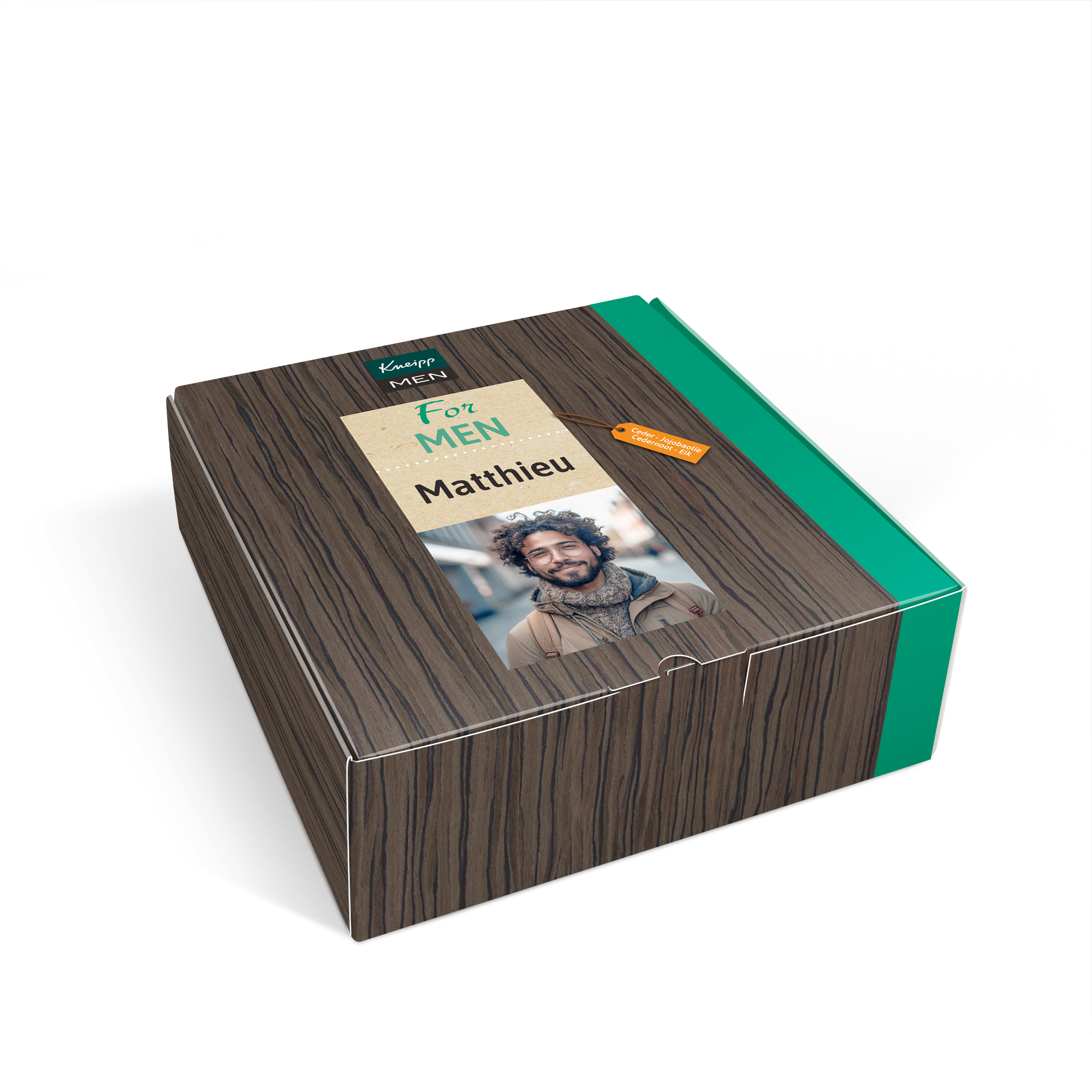 Coffret cadeau Kneipp pour homme personnalisé avec la photo et le prénom Matthieu