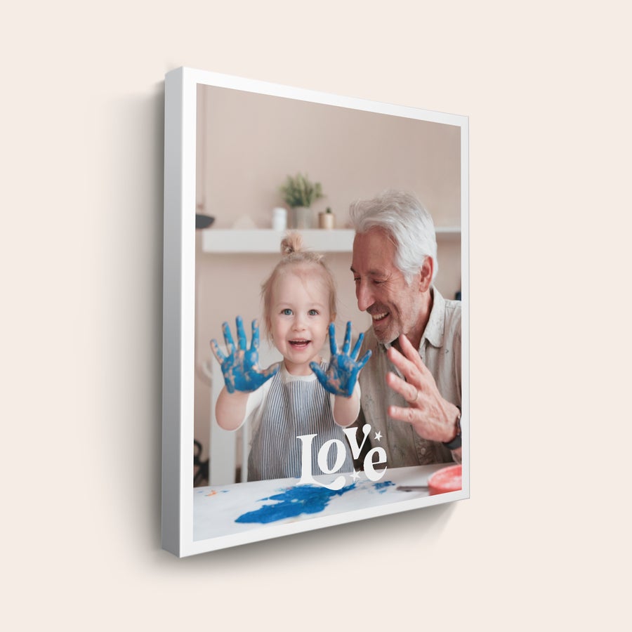 Personalised photo canvas Personalized photo canvas printed with a photo of a child and grandfather painting, and the word Love