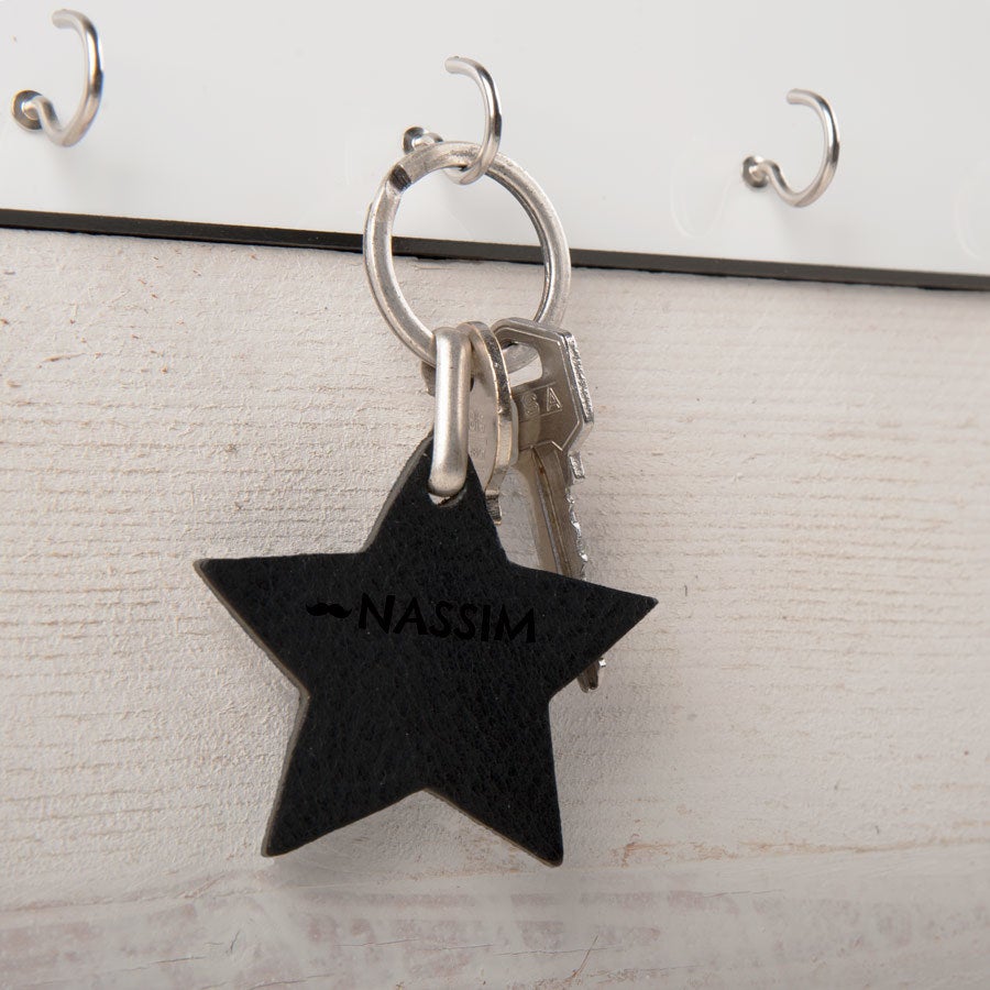 Leren sleutelhanger - Ster - Zwart