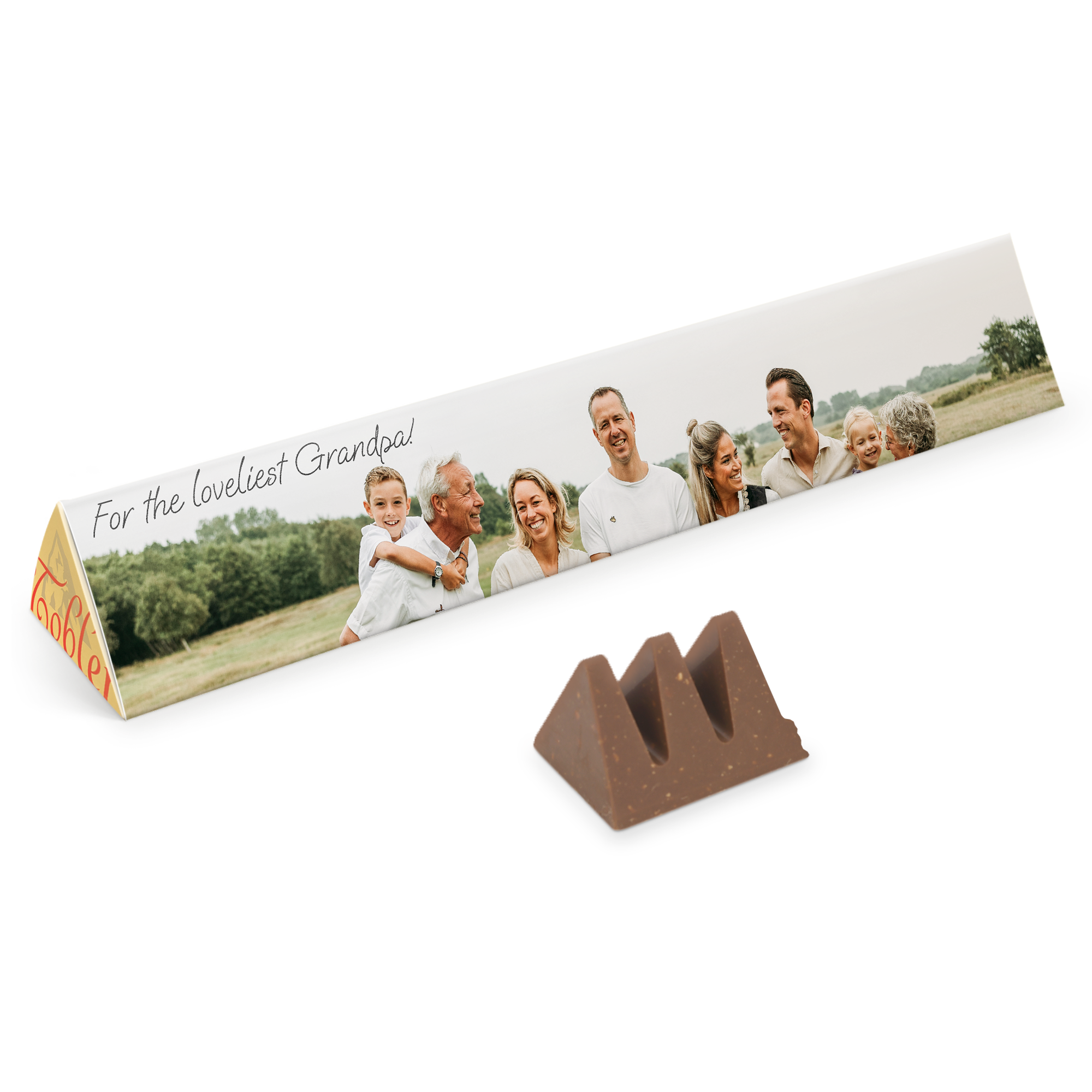 Personalizirana ploščica z mlečno čokolado XXL Toblerone, potiskana s fotografijo in sporočilom