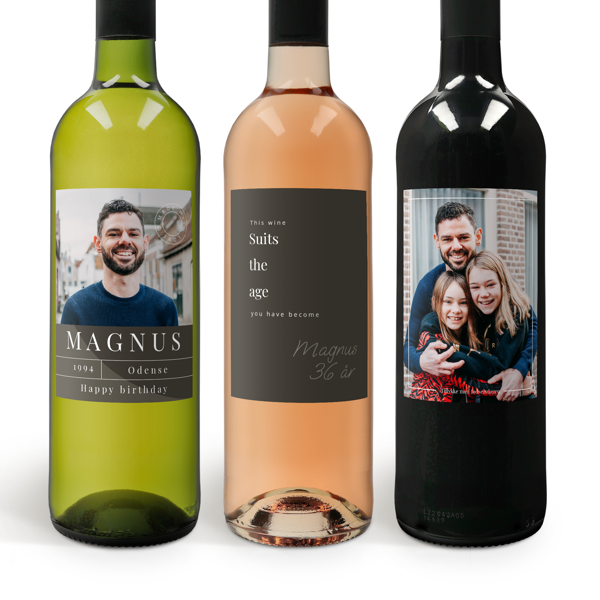 Vinsæt med personlig etikette og trækasse - Belvy rød/hvid/rosé