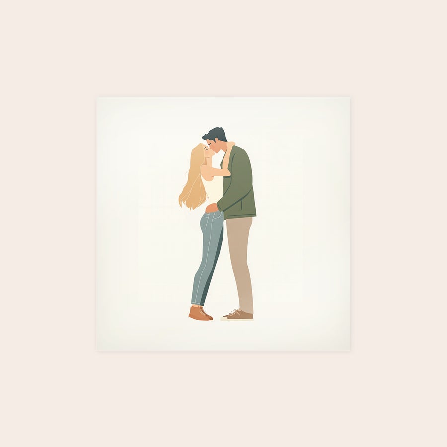 Póster Póster fotográfico impreso con una pareja abrazándose, capturando momentos de amor.