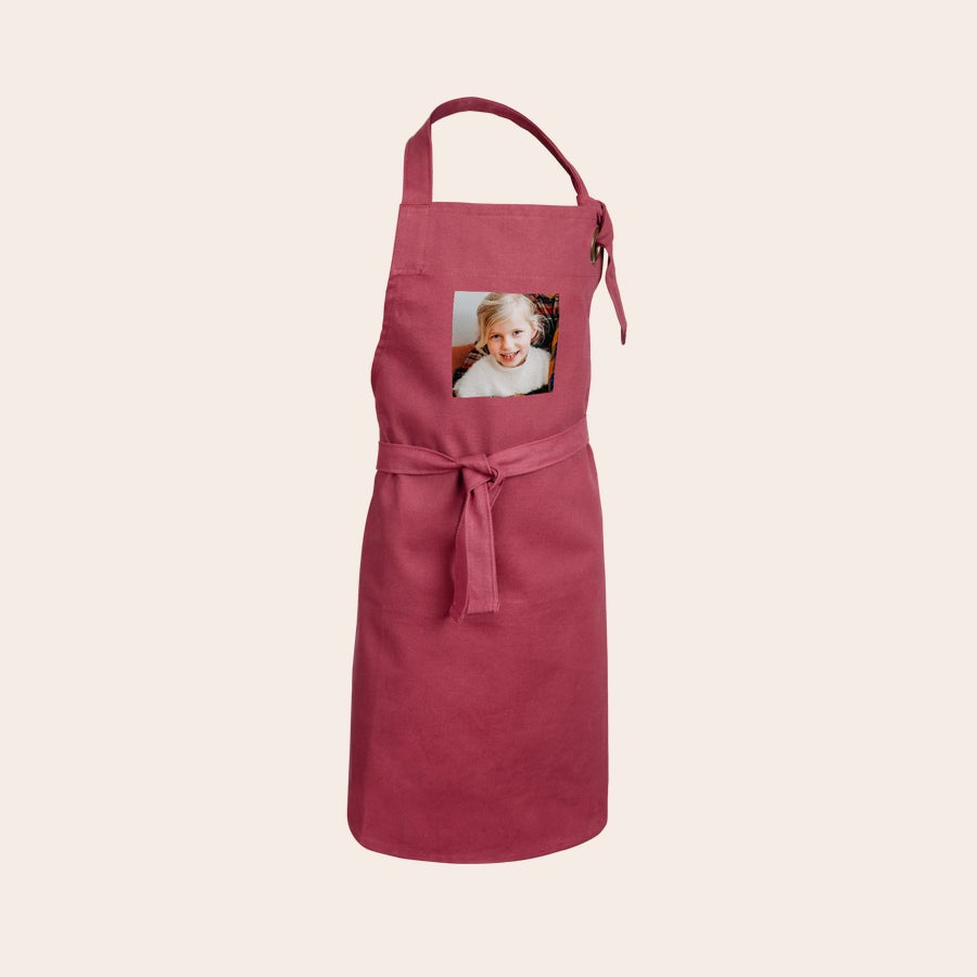 Delantal infantil personalizado Delantal infantil rosa con foto impresa de una niña rubia sonriendo, personalizado para pequeños.