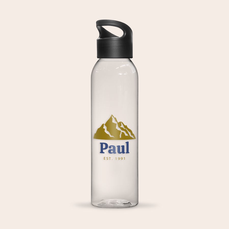 Gourde avec photo Bouteille d'eau personnalisée transparente avec un motif de montagnes et le prénom Paul imprimé