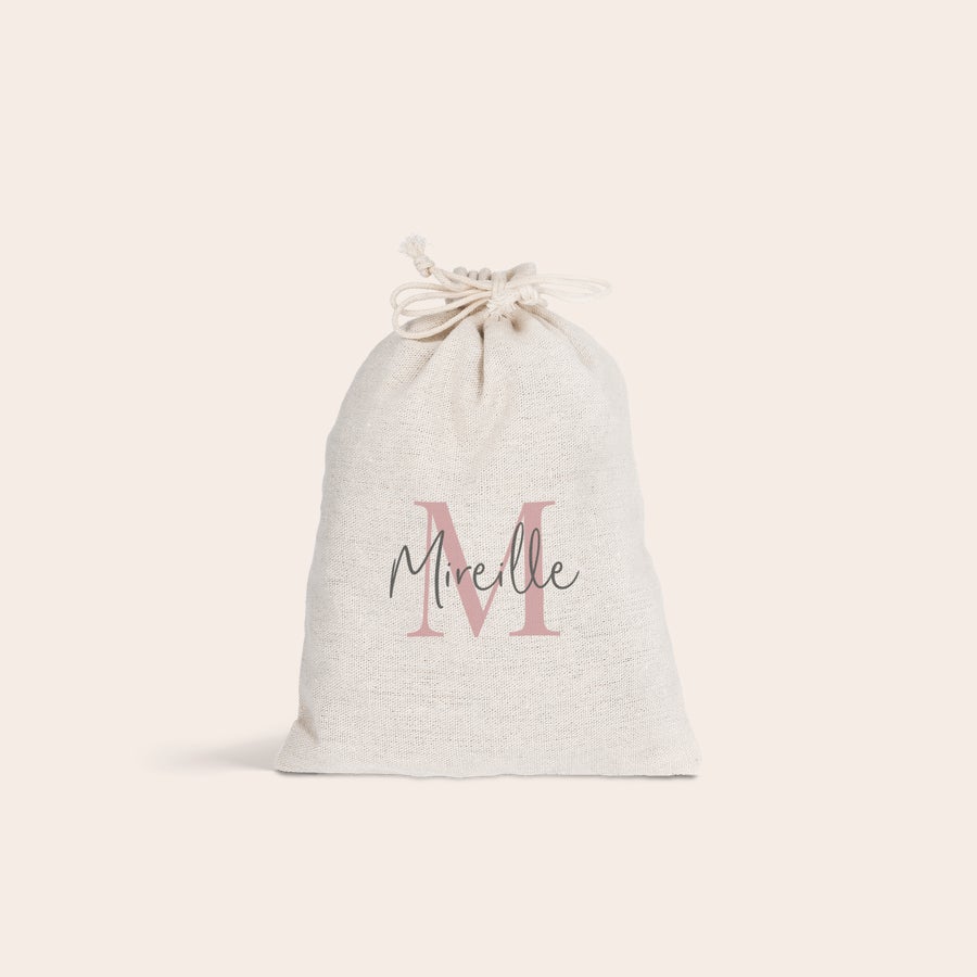 Sac cadeau à cordon Sac à cordon personnalisé pour Pâques, en coton et lin, imprimé du prénom Mireille et de la lettre M
