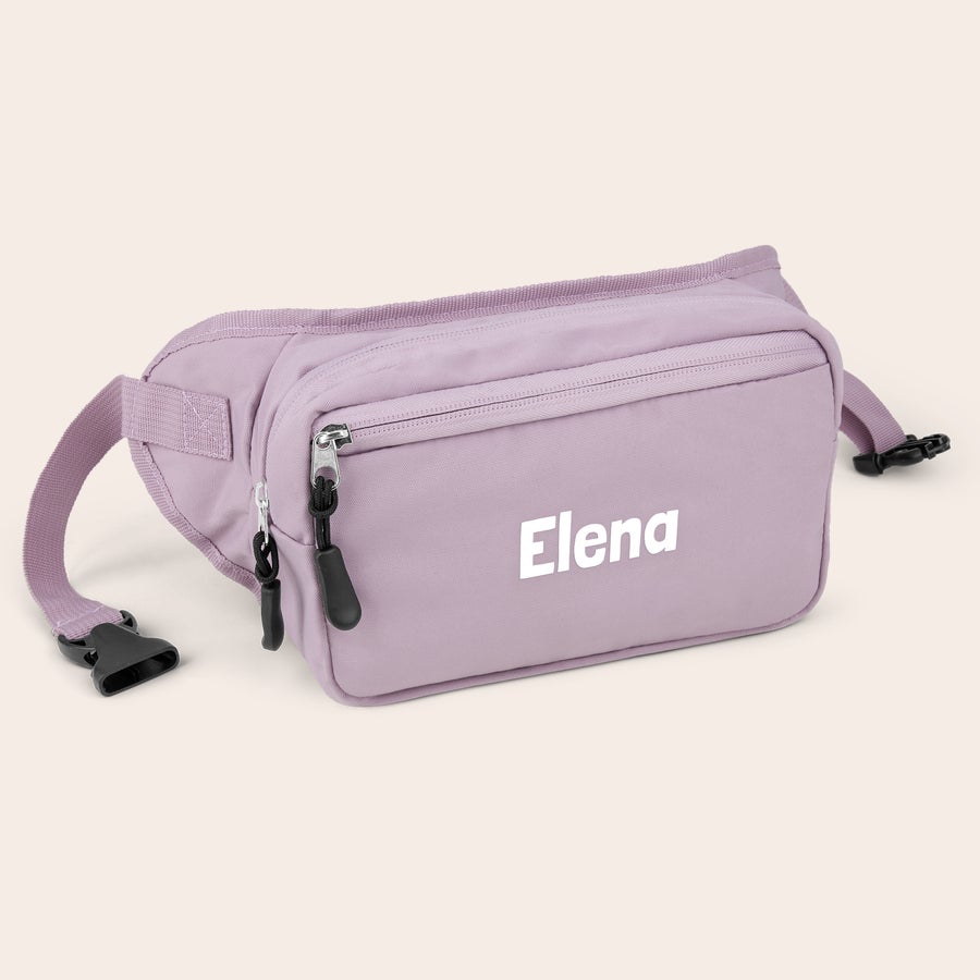 Bauchtasche bedrucken Lila Bauchtasche mit Reißverschlussfächern und verstellbarem Riemen, bedruckt mit dem Namen Elena.