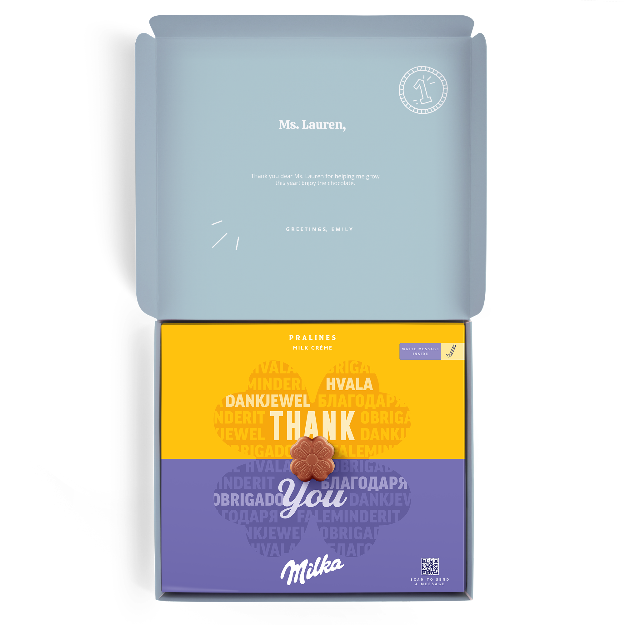 Personalized Milka gift box for teacher with custom message and &quot;Thank You&quot; design