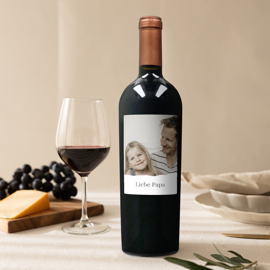 Wein mit eigenem Etikett - Salentein - Primus Malbec Weinflasche Salentein Primus Malbec mit eigenem Etikett, bedruckt mit Foto von Vater und Tochter und Text "Liebe Papa".