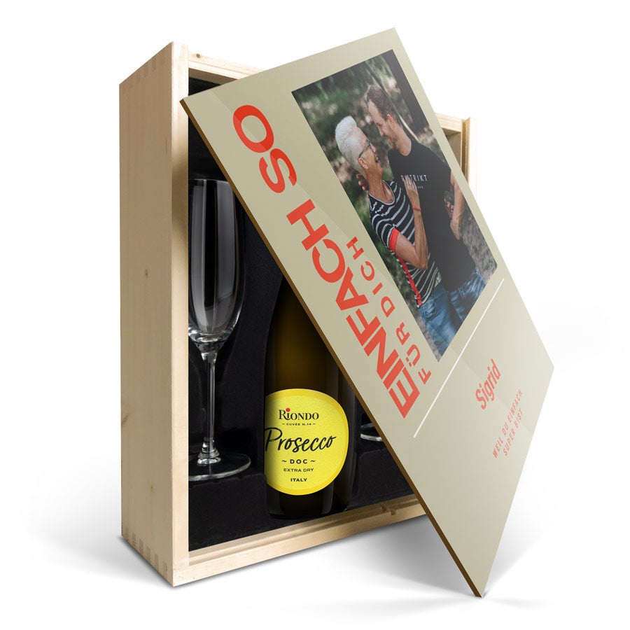 Weinpaket mit Gläsern Riondo Prosecco Spumante Bedruckter Deckel  - Onlineshop YourSurprise