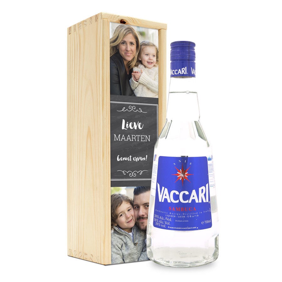 Likeur in bedrukte kist - Sambuca Vaccari