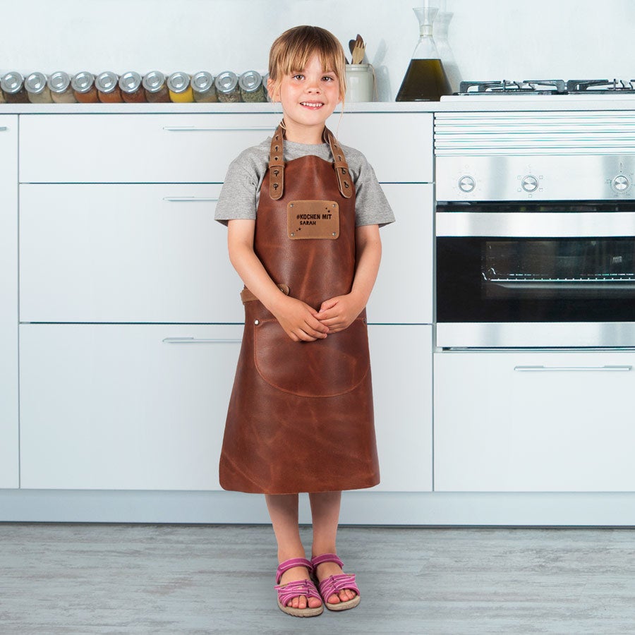 Kinderschürze mit Namen - Leder Kinderschürze mit Namen - Leder
