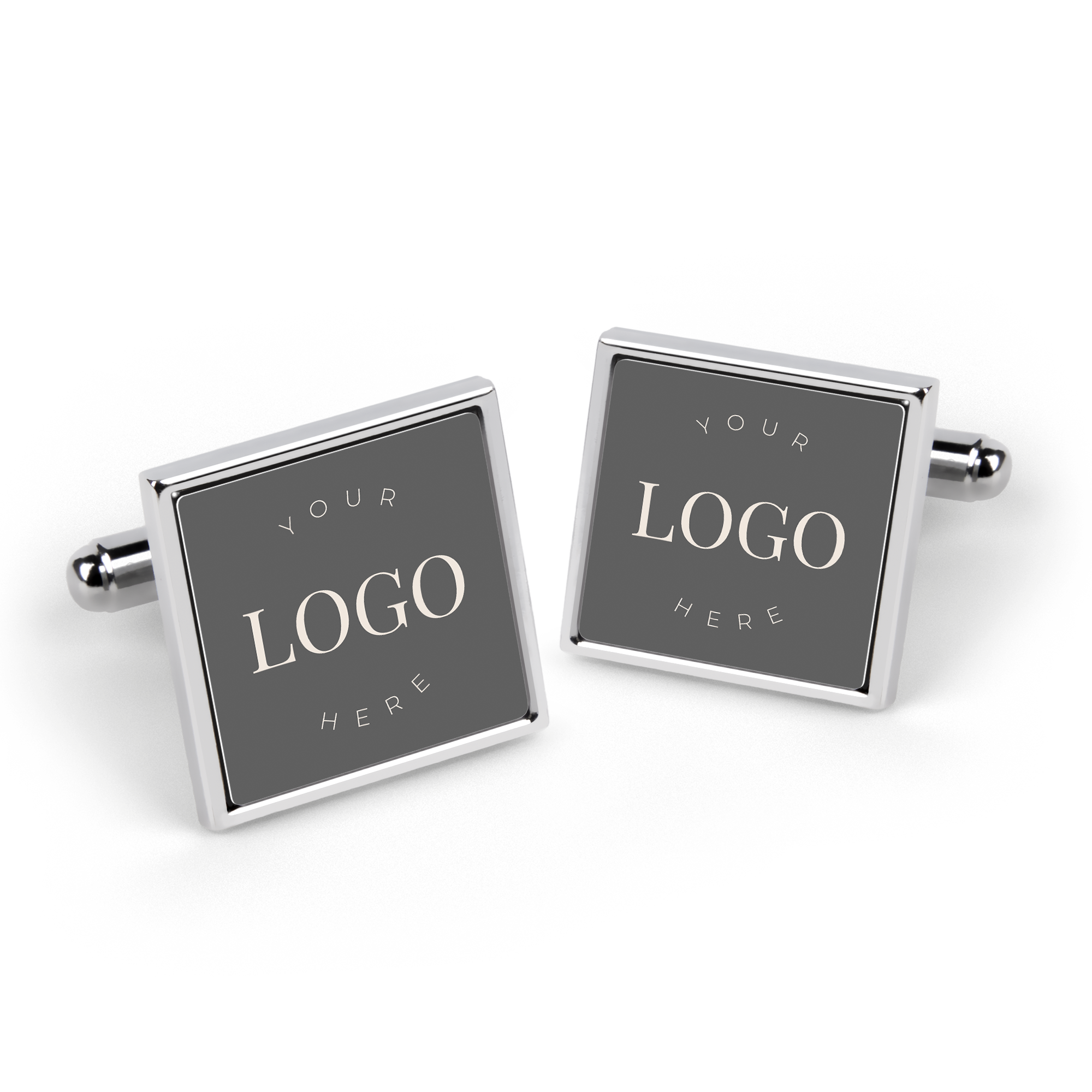 Par de botões de punho prateados, personalizáveis com fotografia ou logótipo, para surpreender os seus entes queridos.