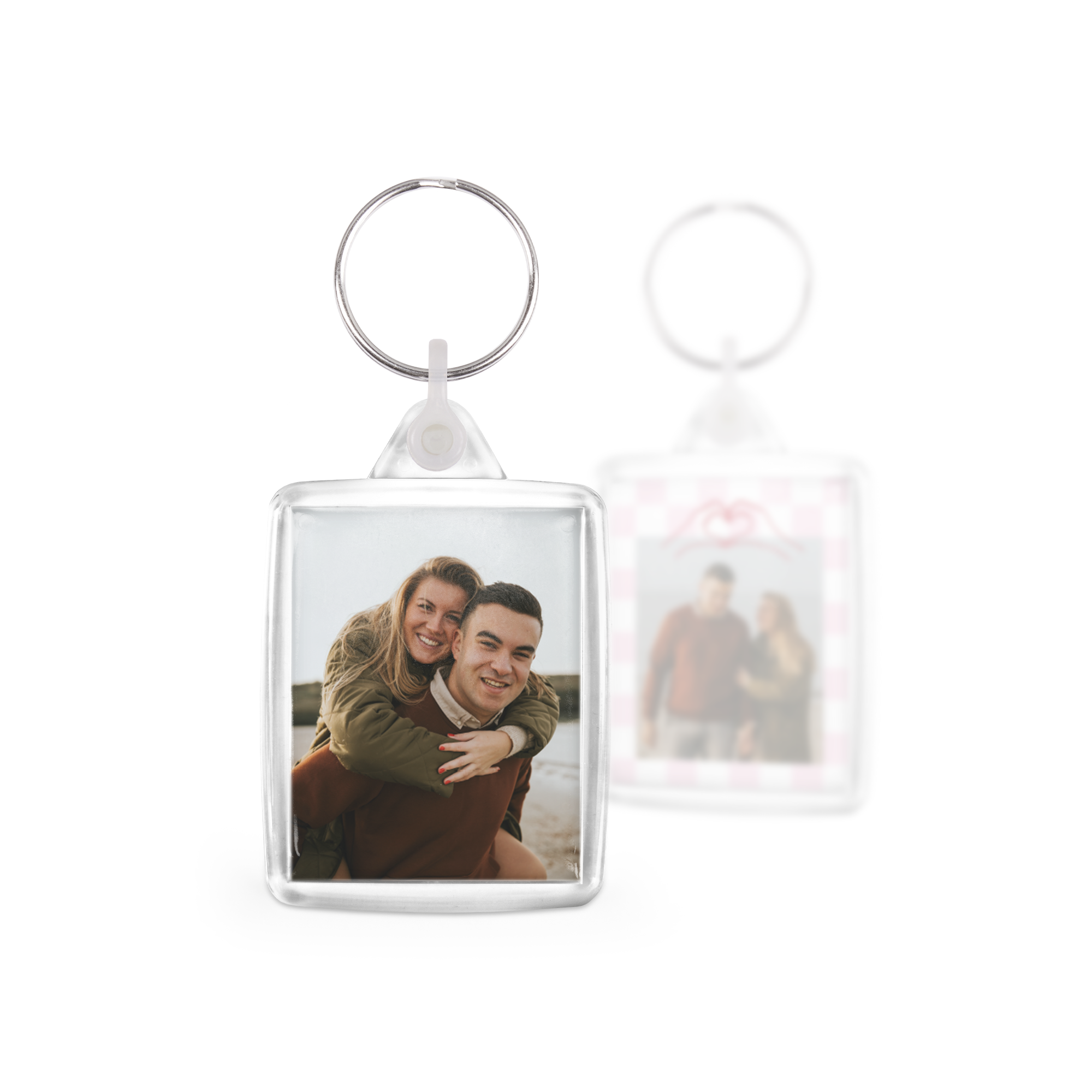 Set de porte-clés personnalisé en plexi avec photo d'un couple souriant