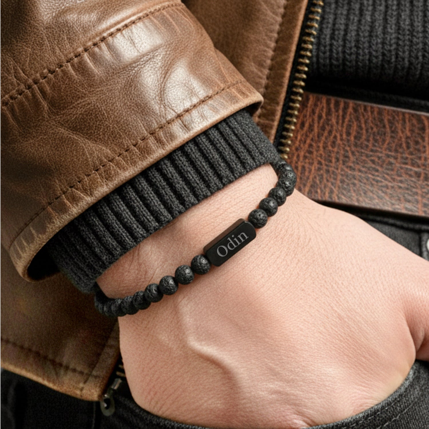 Personlig armbånd med edelstener - Svart - M - 6mm