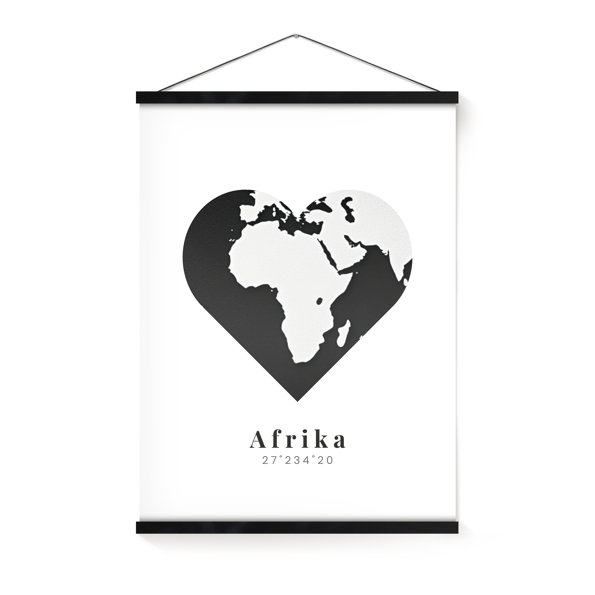 Personalizovaný plakát s mapou Afriky ve tvaru srdce a nápisem Afrika, magnetický držák plakátů