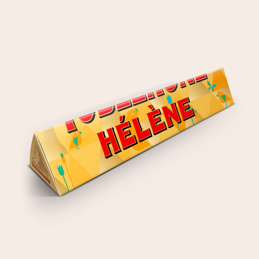 Toblerone de Pâques personnalisé Barre de Toblerone de Pâques personnalisée avec le prénom Hélène et des motifs printaniers imprimés sur l'emballage
