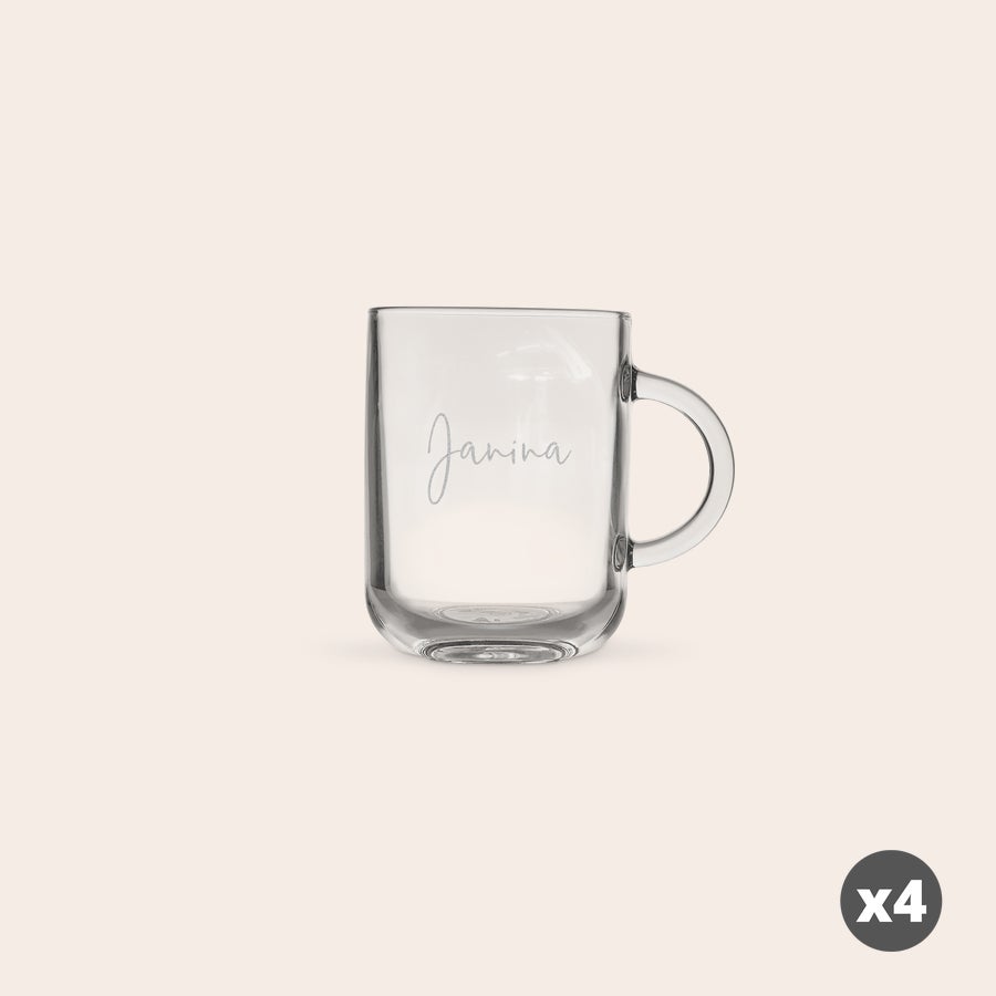 Teeglas mit Gravur Transparentes Teeglas mit Henkel, graviert mit dem Namen "Janina", perfekt für deinen Lieblingstee