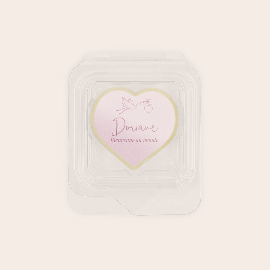 Chocolats individuels personnalisés - 50 pièces Chocolat en forme de cœur imprimé avec le prénom Doriane et Bienvenue au monde, un délice.