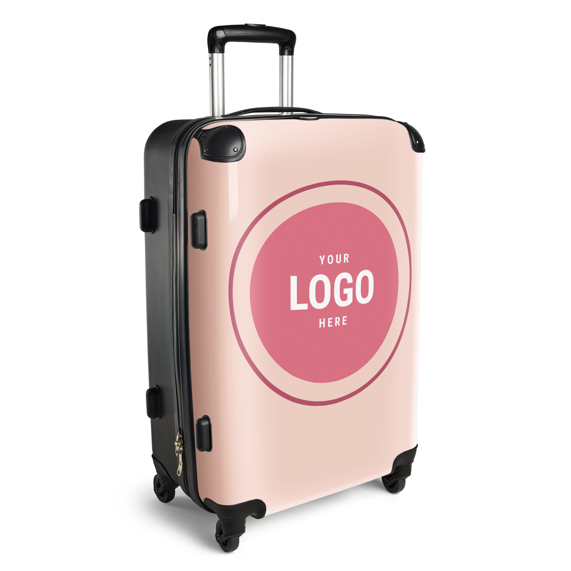 Mala de viagem Princess XL rosa claro com uma moldura para foto central e rodas, personalizável com a sua foto