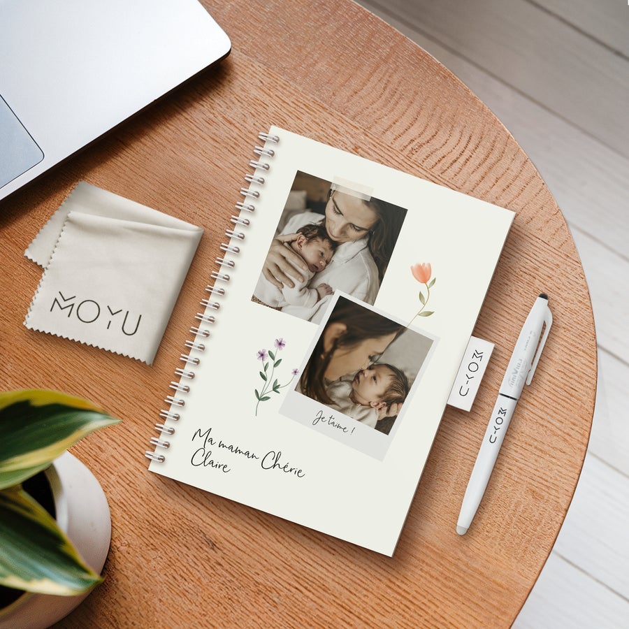 Carnet de notes effaçable personnalisé MOYU Carnet effaçable personnalisé MOYU avec des photos imprimées de maman et bébé, et le texte Ma maman Chérie Claire