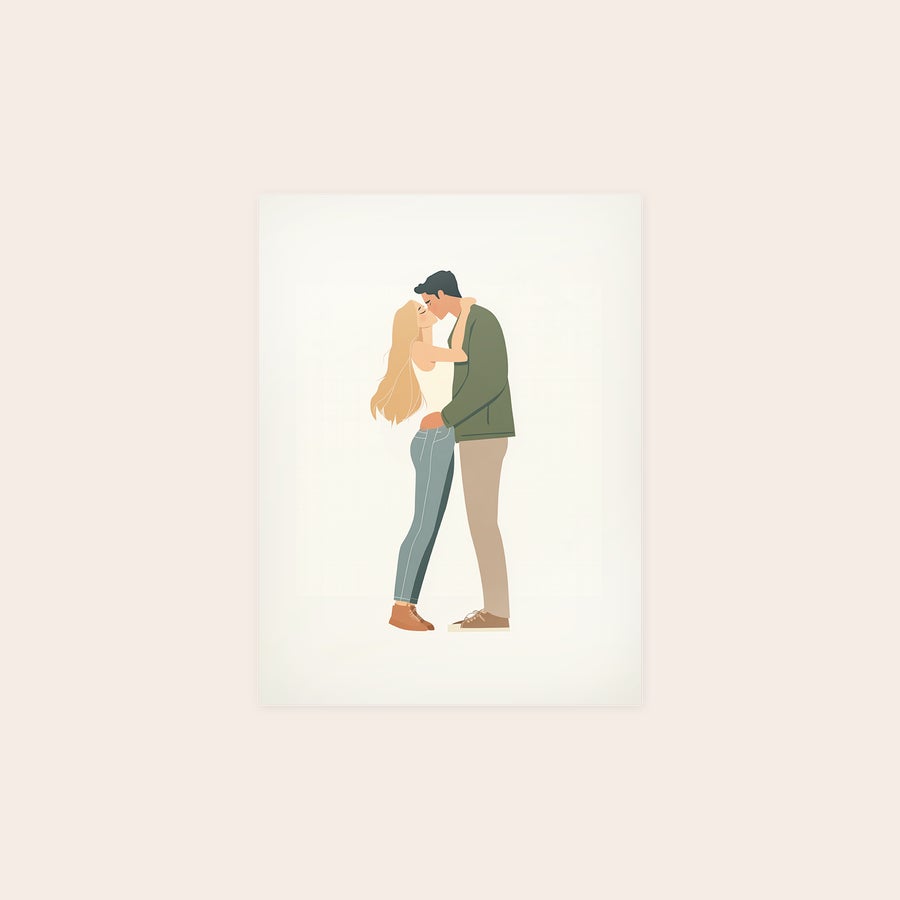 Póster Póster fotográfico personalizado que captura a una pareja ilustrada dándose un beso.