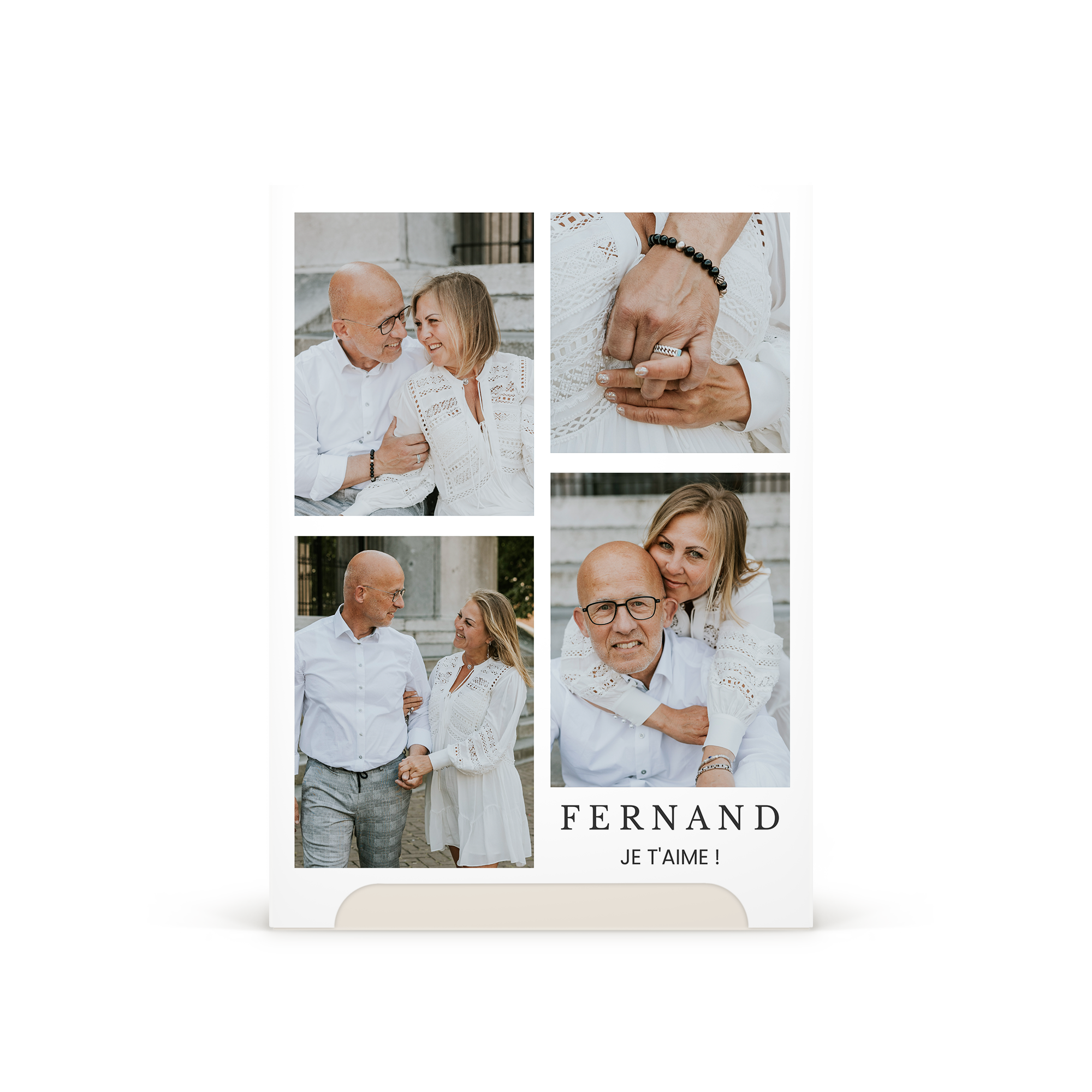 Coffret cadeau Bonne Maman avec quatre photos personnalisées et le texte Fernand Je t'aime imprimé