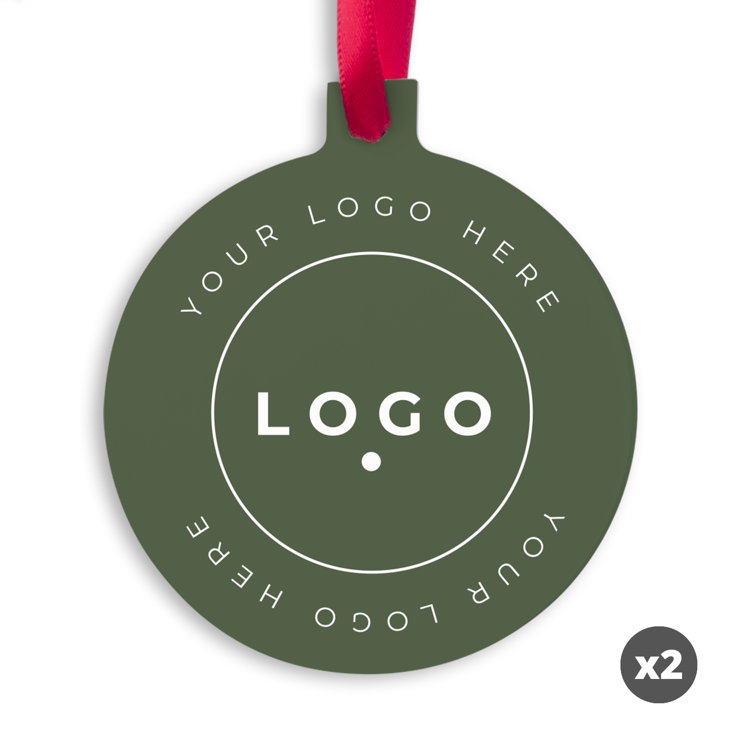 Décoration de Noël ronde en aluminium vert personnalisée avec logo imprimé et ruban rouge pour surprendre