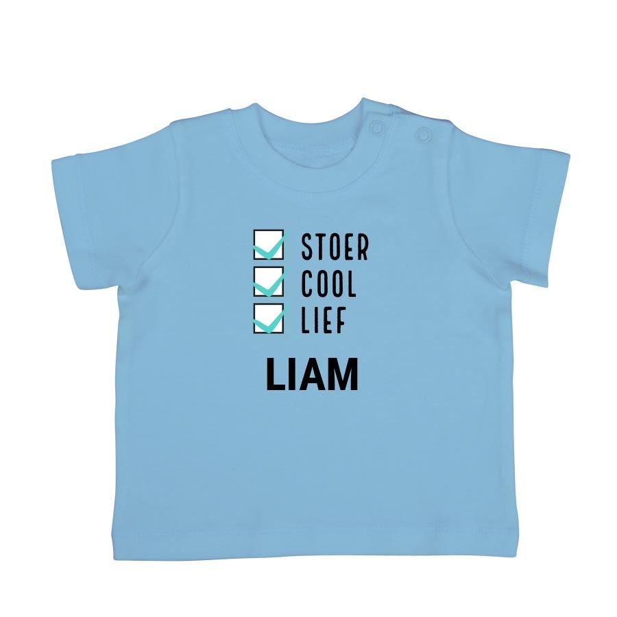 Baby shirt bedrukken - Korte mouw - Babyblauw - 50/56