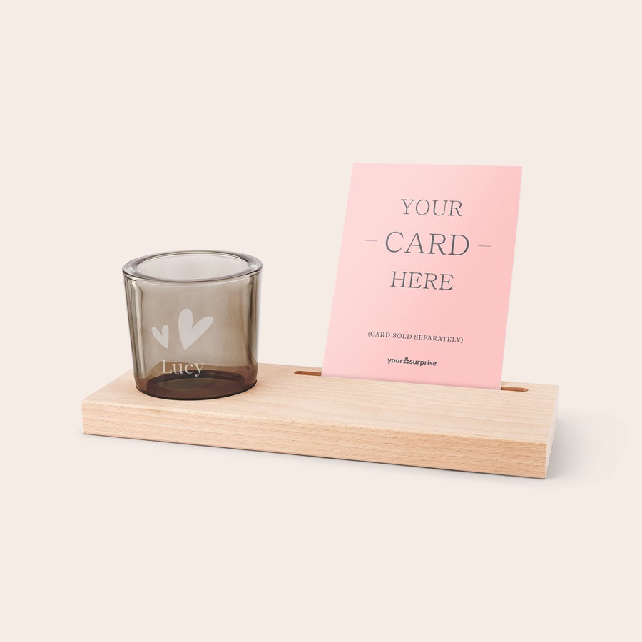Wooden cardholder with personalised engraved candle holder Wooden cardholder with personalised engraved candle holder