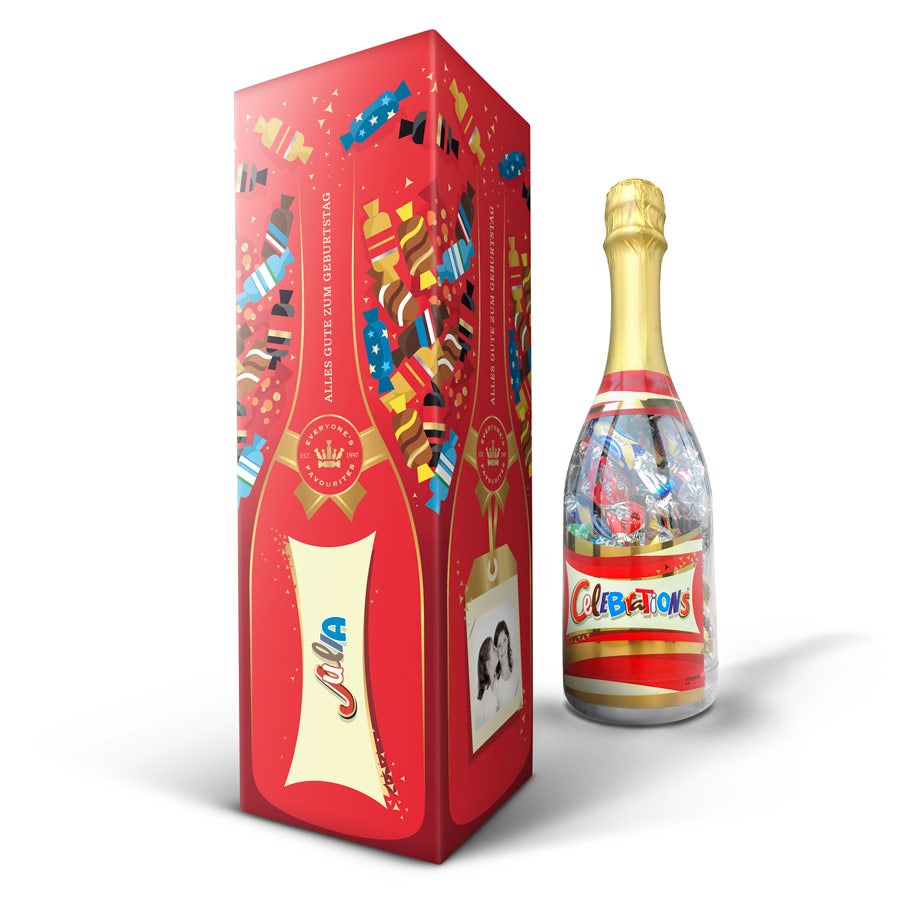 Celebrations Flasche mit Namen auf Verpackung  - Onlineshop YourSurprise