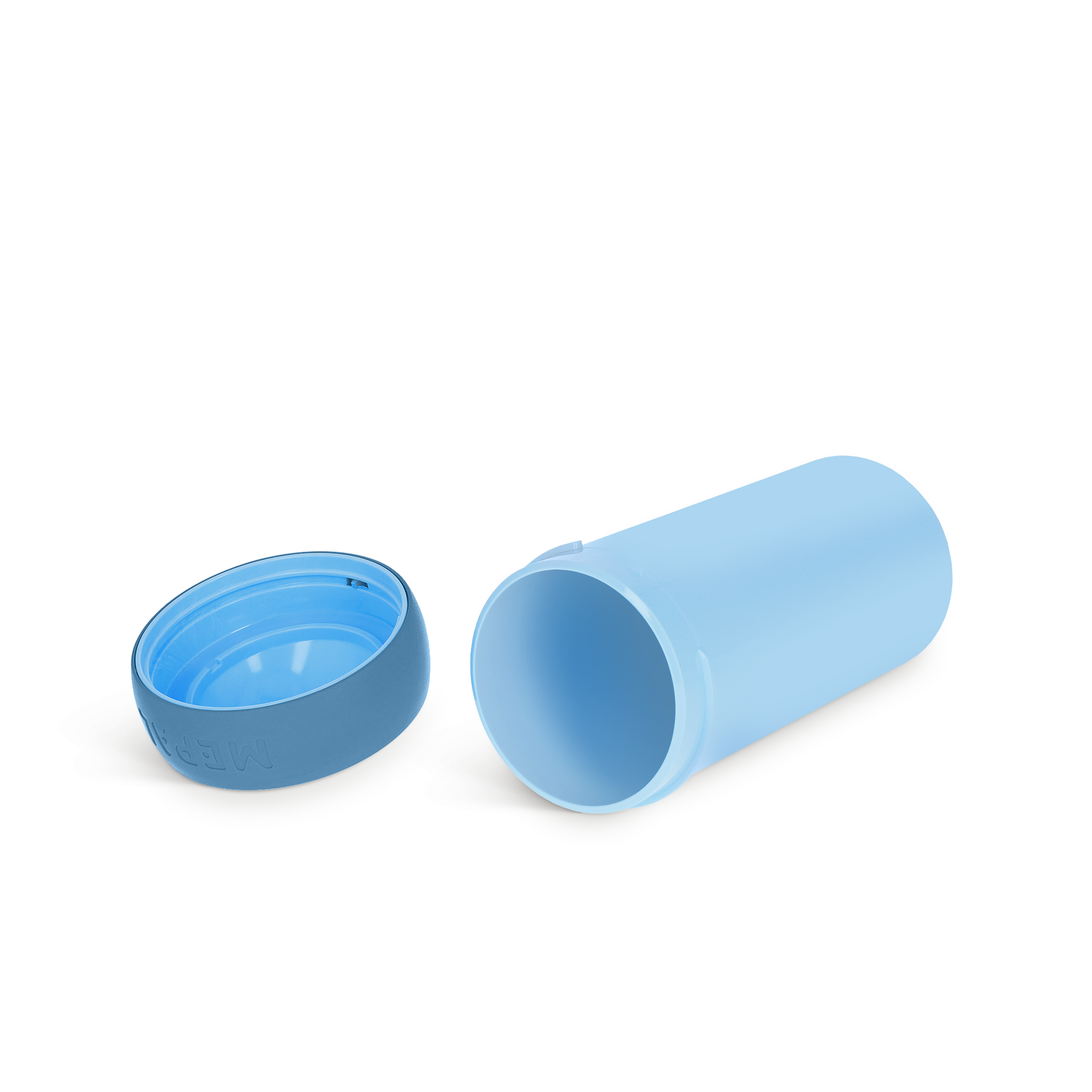 Light blue personalized school cup with a darker blue lid, designed to make every school day special.