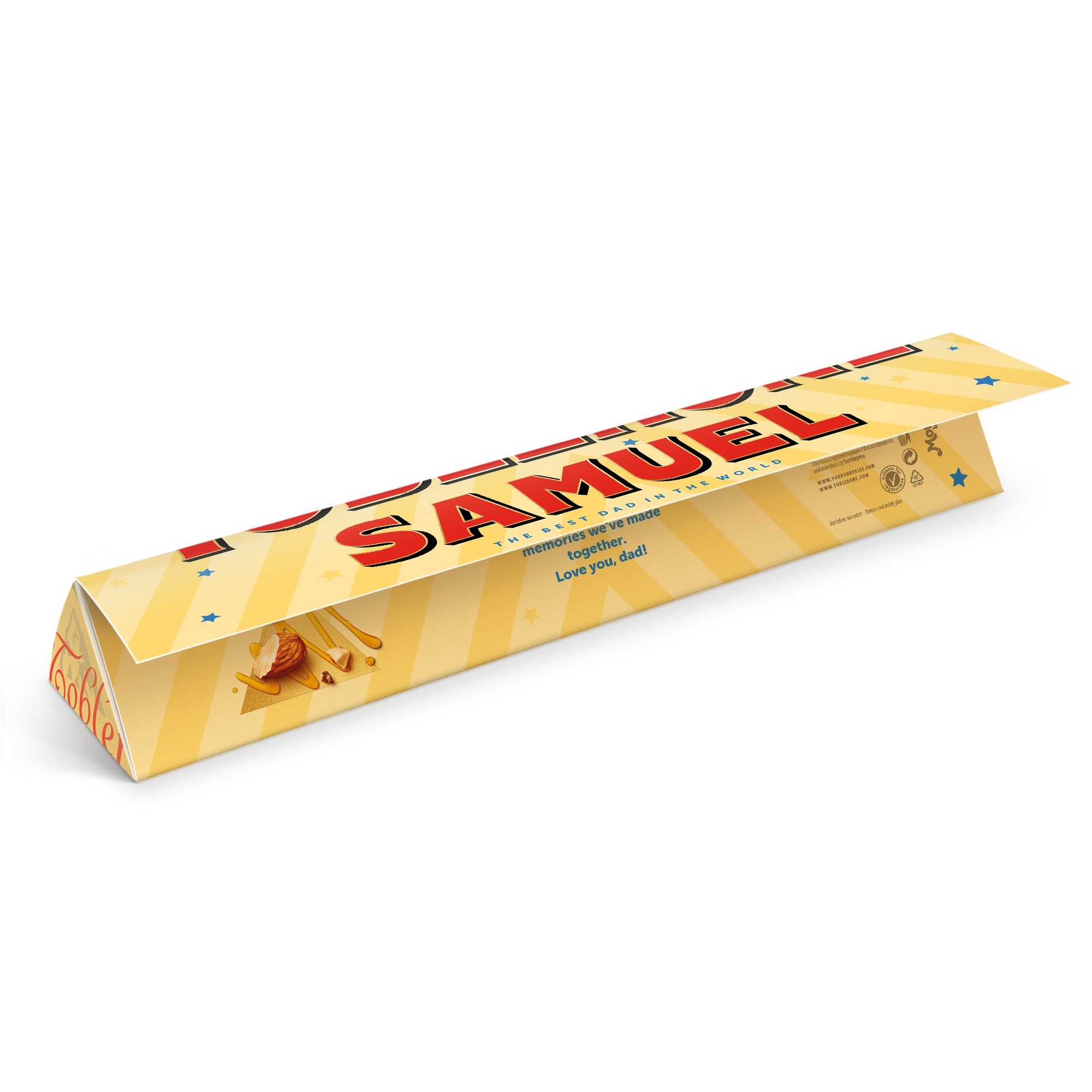 Czekolada Toblerone ze zdjęciem i tekstem dla Taty z personalizacją i napisem Samuel.