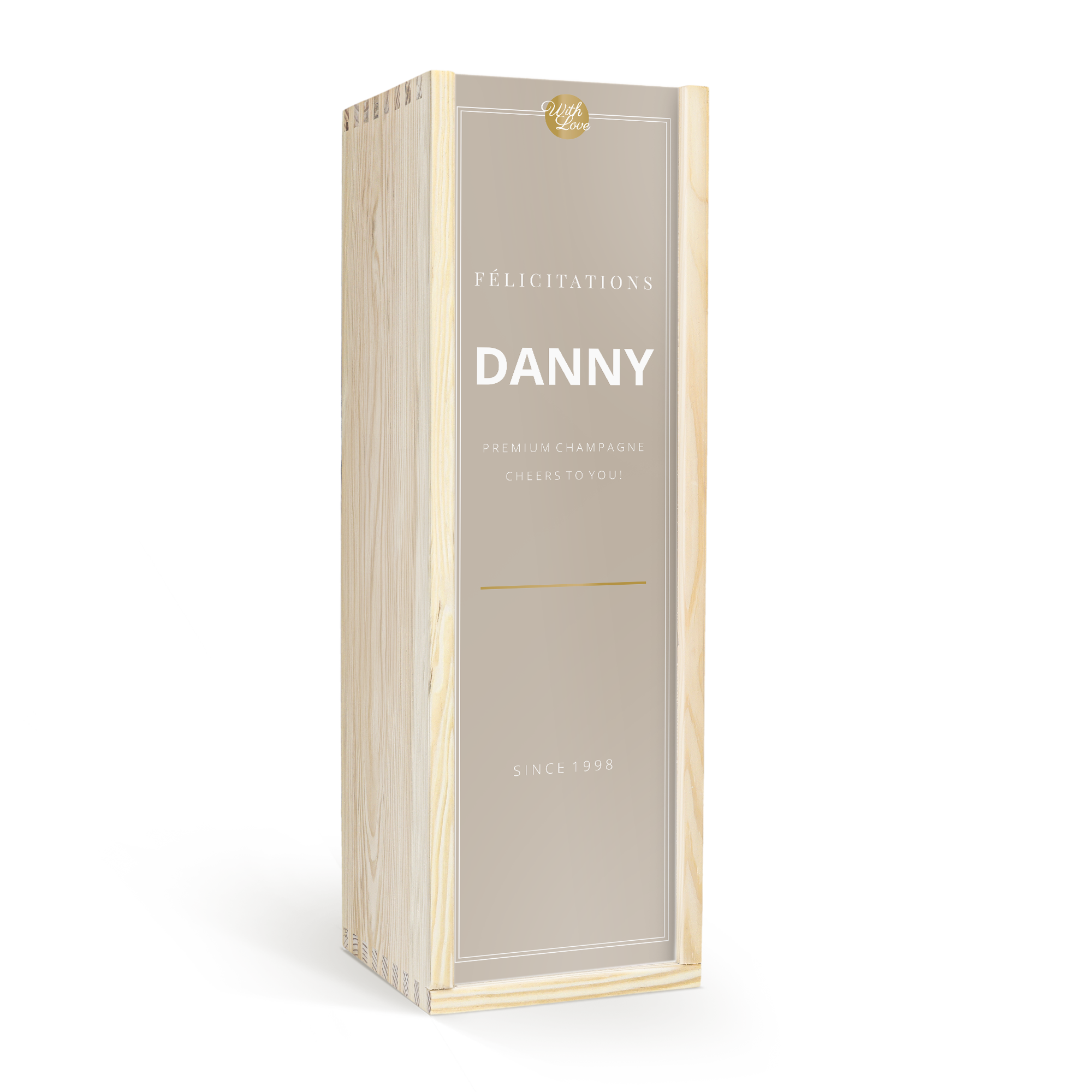 Coffret en bois de luxe avec impression personnalisée, nom Danny et année 1998
