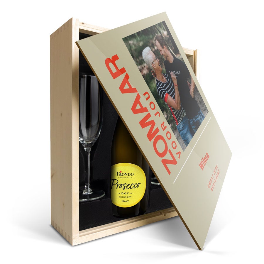 Gepersonaliseerde champagne - Riondo Prosecco pakket met glazen Gepersonaliseerde champagne - Riondo Prosecco pakket met glazen