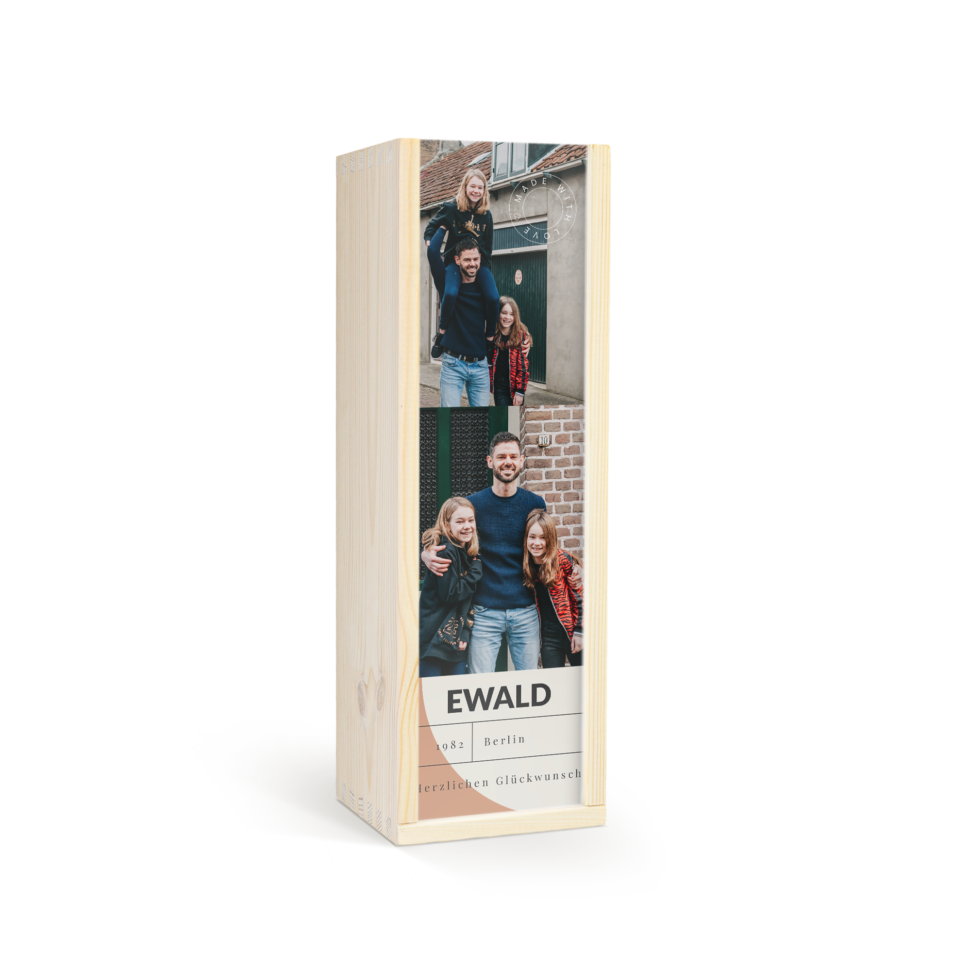 Personalisierte Flasche Famous Grouse in Holzkiste mit Foto und Text bedruckt