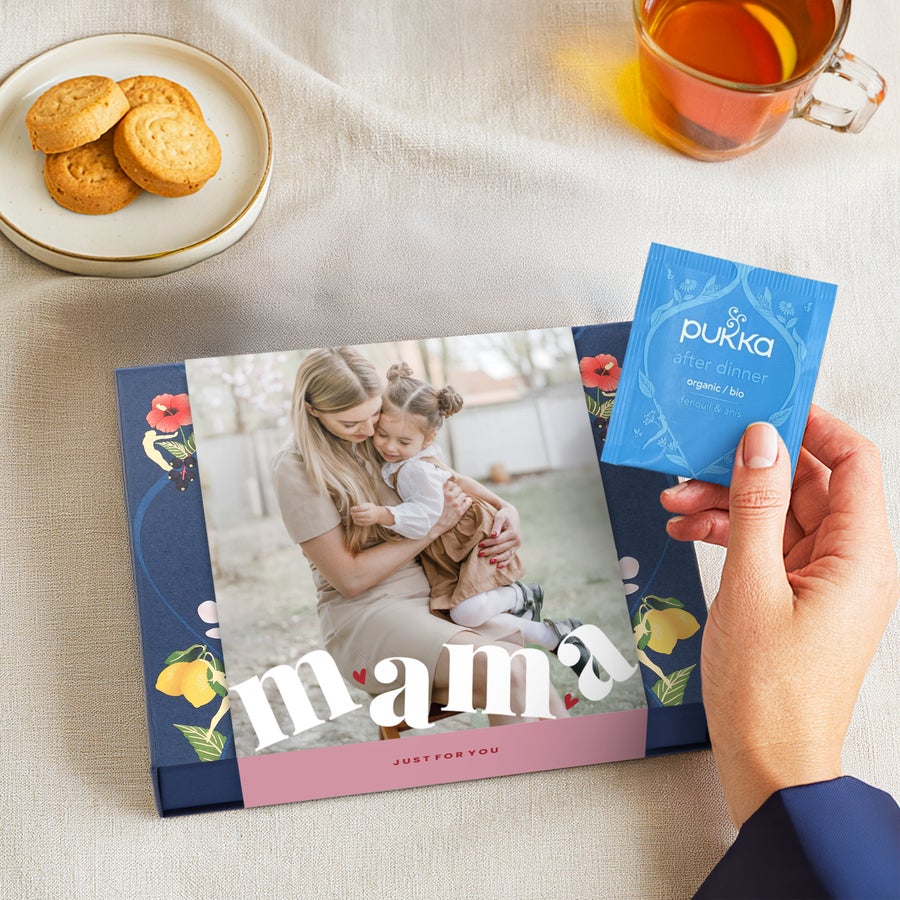 Personalisierte Pukka tea Personalisierte Teebox mit 30 Pukka Teebeuteln bedruckt mit Foto, dem Wort "Mama" und Text "Just for You"