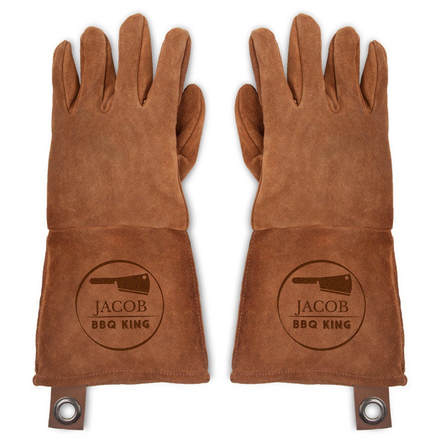 Engraved leather BBQ gloves