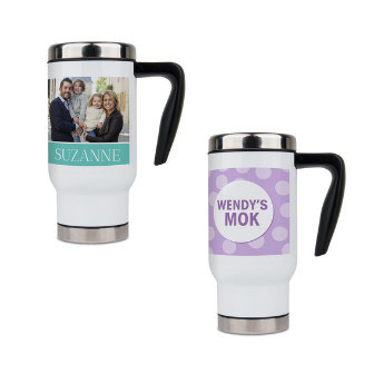 Personalised travel thermos mug for coffee on the go